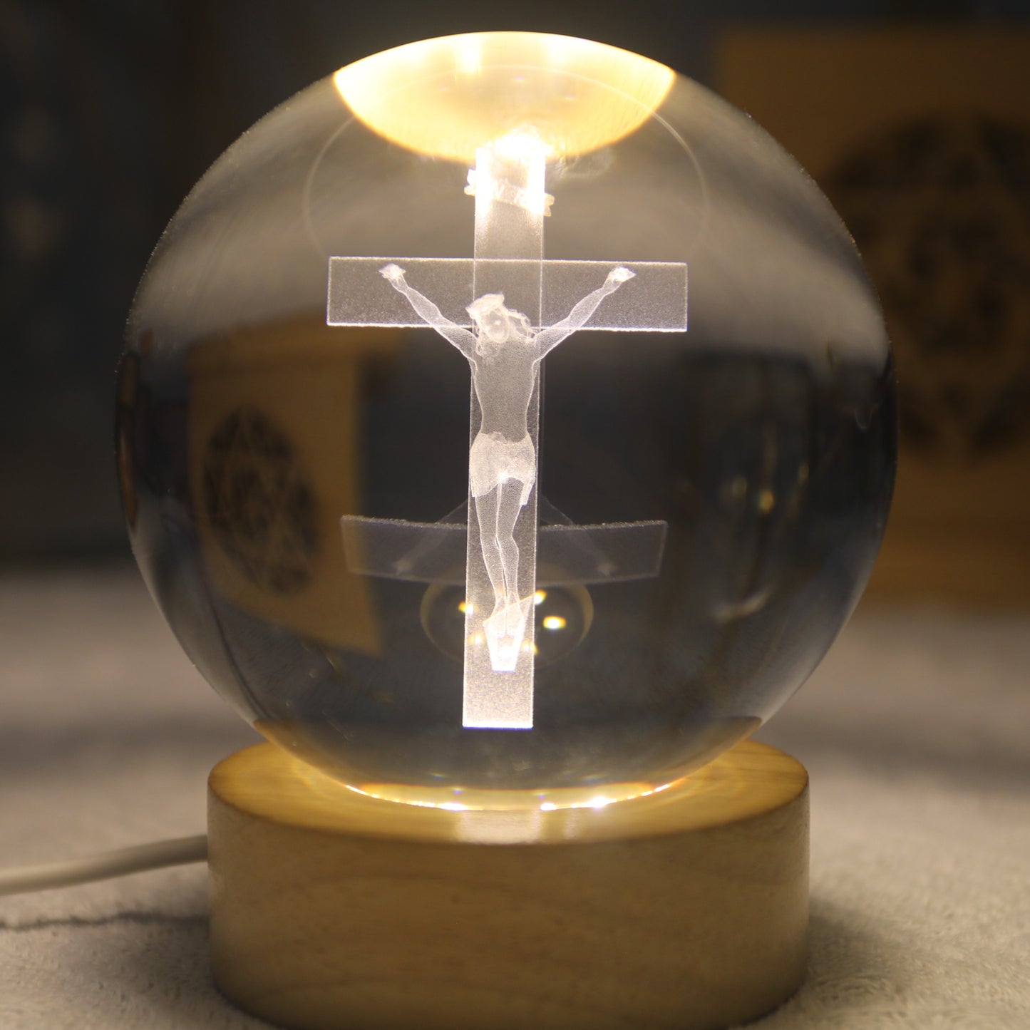 3D Laser Engraved Jesus Virgin Mary Crystal Ball 3.15 in LED Night Light