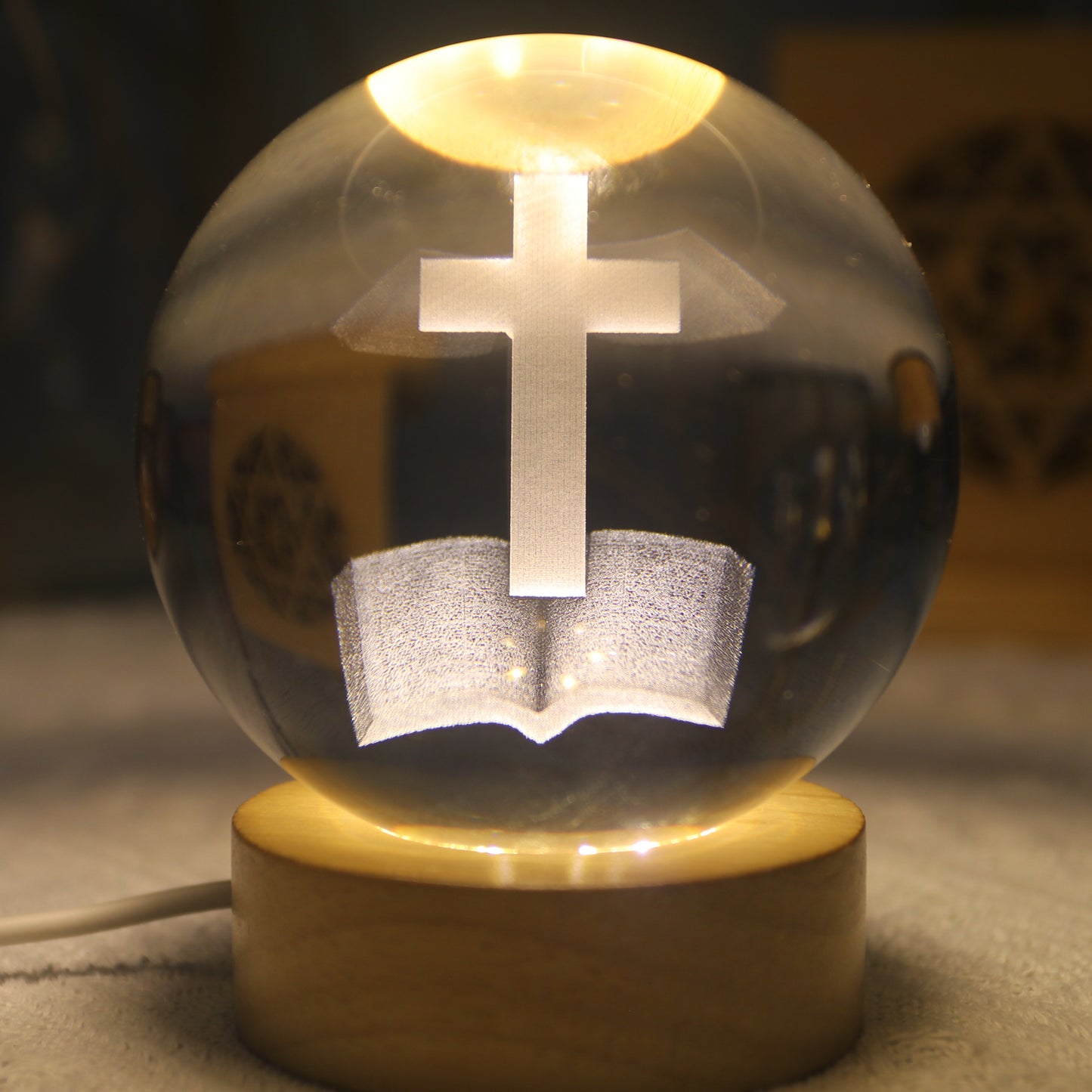 3D Laser Engraved Jesus Virgin Mary Crystal Ball 3.15 in  LED Night Light